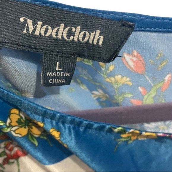 ModCloth Women's Sunlit Reverie Blue Short Sleeve Floral Dress Size Large - Picture 3 of 7